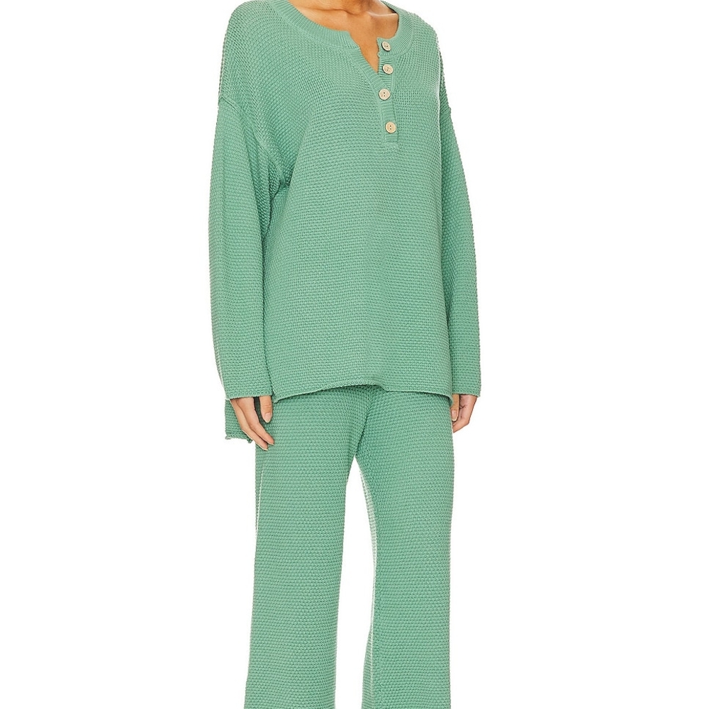 Free People Haley Green Button-Up Lounge Set